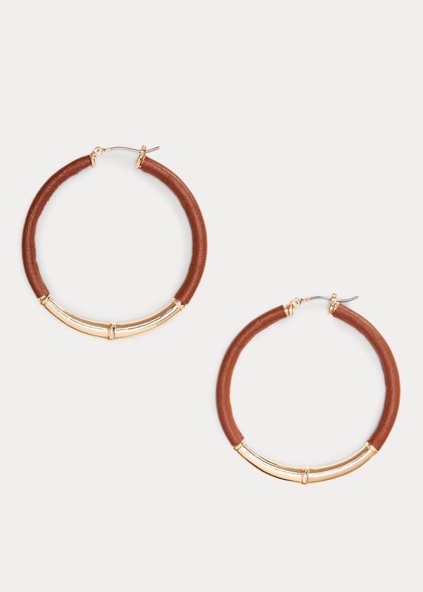 Pendientes Ralph Lauren Mujer Dorados - Leather Hoop - IMYRG4631